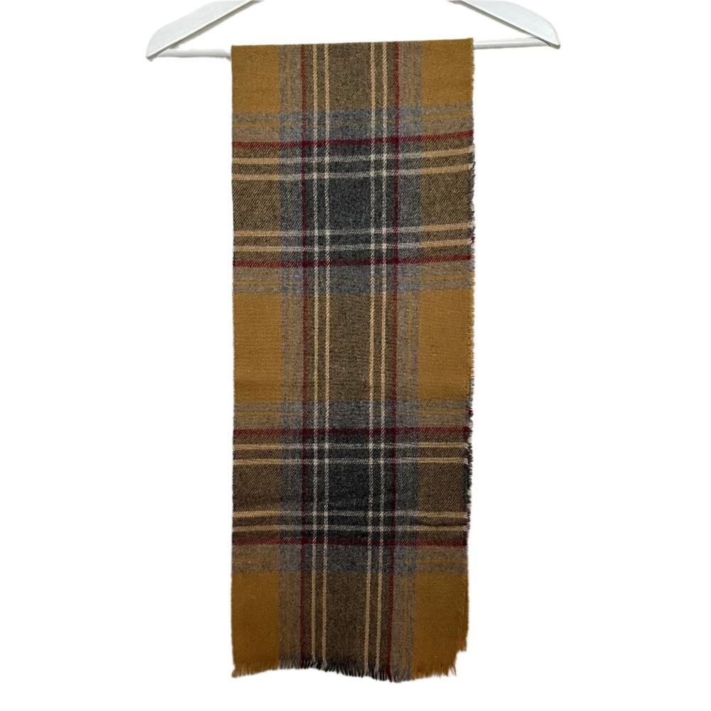 Vintage 1970s Christian Dior Plaid Scarf Brown Grey Burgundy Tartan